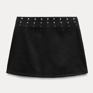 NWOT Zara Black Mini Skirt with Silver Studs 100% Cotton